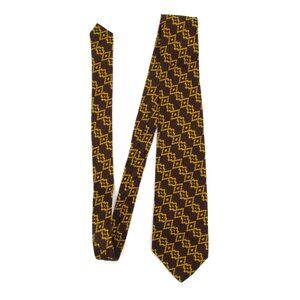 Vintage 70s Resisto Wide Necktie Brown Yellow Retro Geometric 54x4" Made in USA